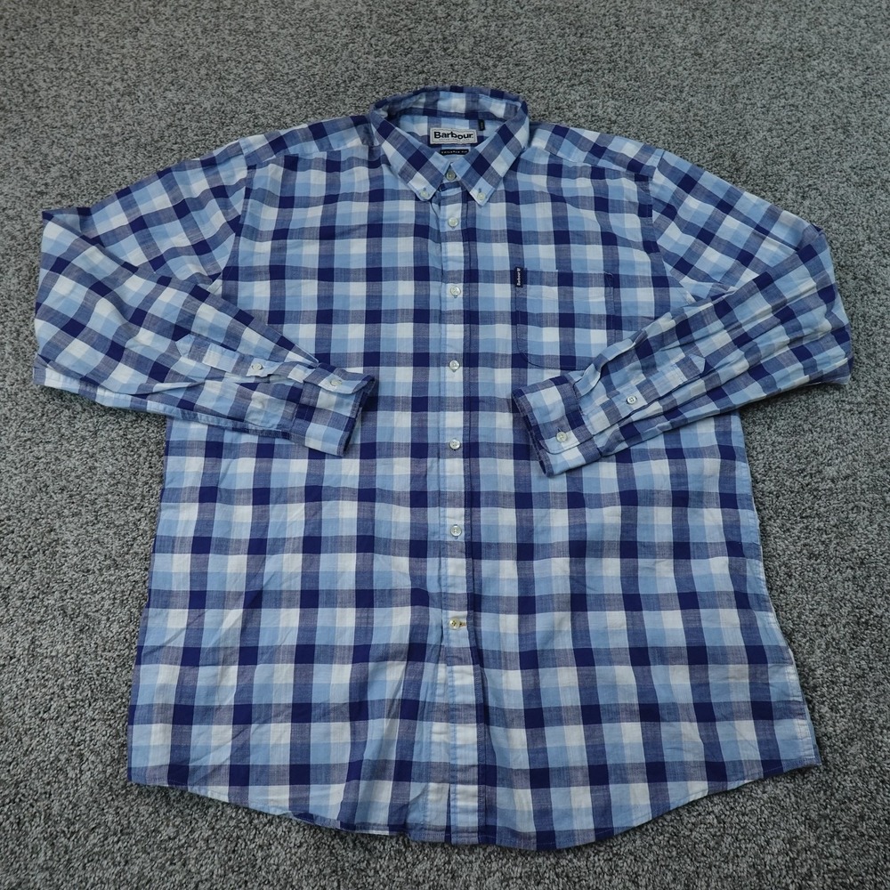 Barbour Shirt Mens XL Blue Gingham Check Tailored Button Up Long Sleeve Casual